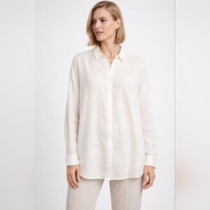 Lafayette 148 New York Ramie Button-Down Blouse | Size L ✨
